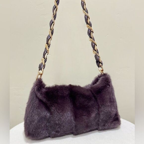 Purple Genuine Mink Fur Soft Slouchy Clutch/Shoulder Bag/Crossbody & 2 Straps - Picture 1 of 16